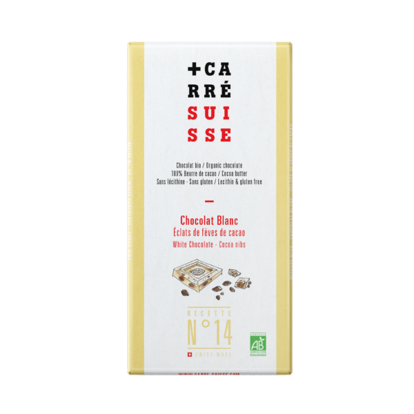 Tablette N °14 Chocolat Blanc Eclats de Fèves de Cacao Bio