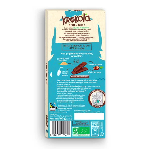 Krokola Tablette BIO Chocolat au lait 41% cacao – Image 2