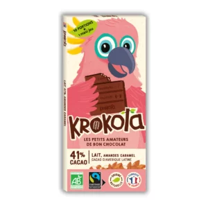 Krokola Tablette Chocolat au Lait 41% cacao Amandes et Caramel