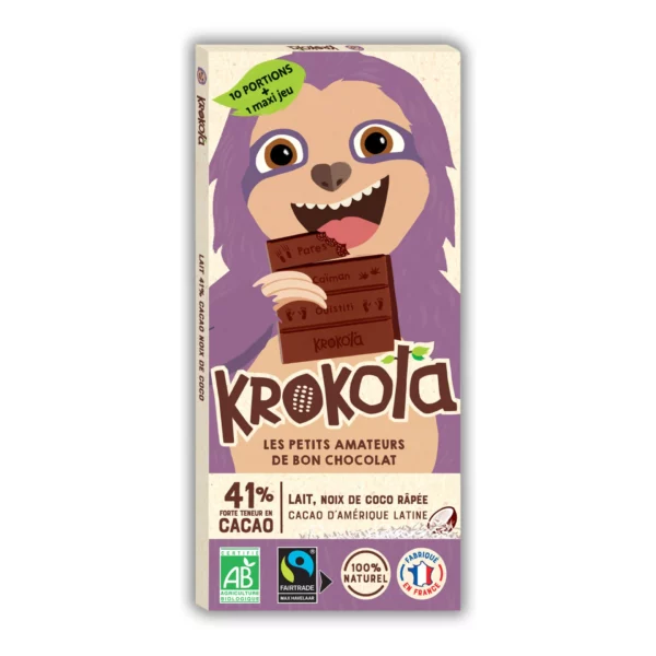 Krokola Tablette Bio Chocolat au Lait 41% Noix de Coco Rapé