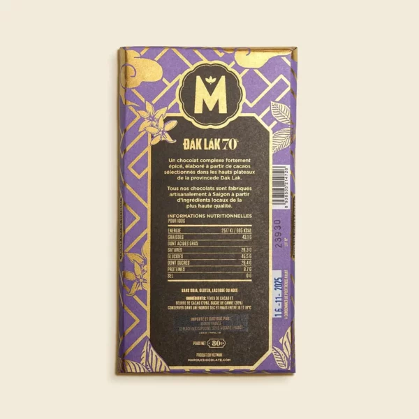 Tablette Marou Chocolat Noir Tien Giang 70% Grand Cru Vietnam – Image 2